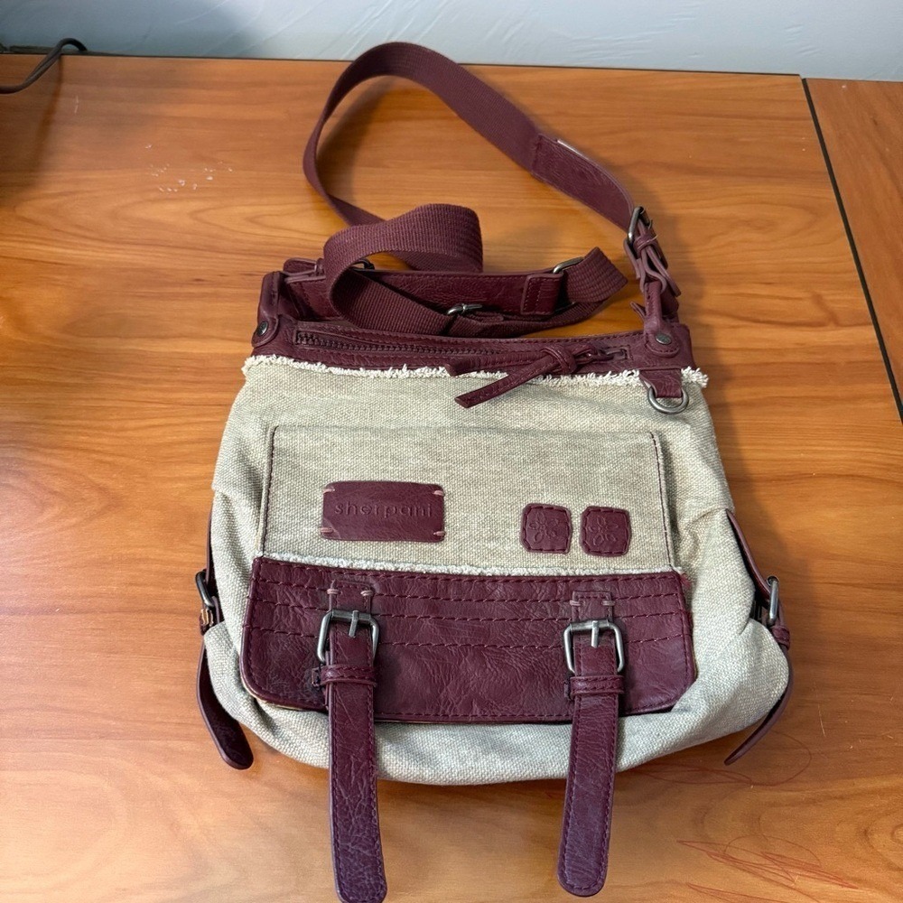 Sherpani Crossbody Bag Purse Canvas Leather Laurel Burgundy Khaki Casual